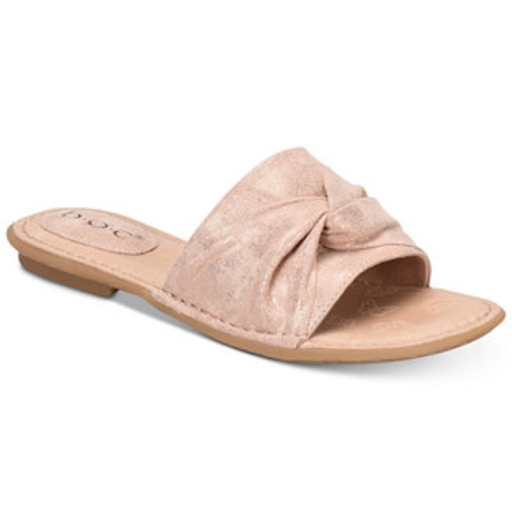 BOC WOMENS Haley Flat Sandals‎ Rose Gold Suedette Metallic Tie Bow Top Neutral 9